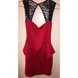 SABORA red lace peplum bodycon dress